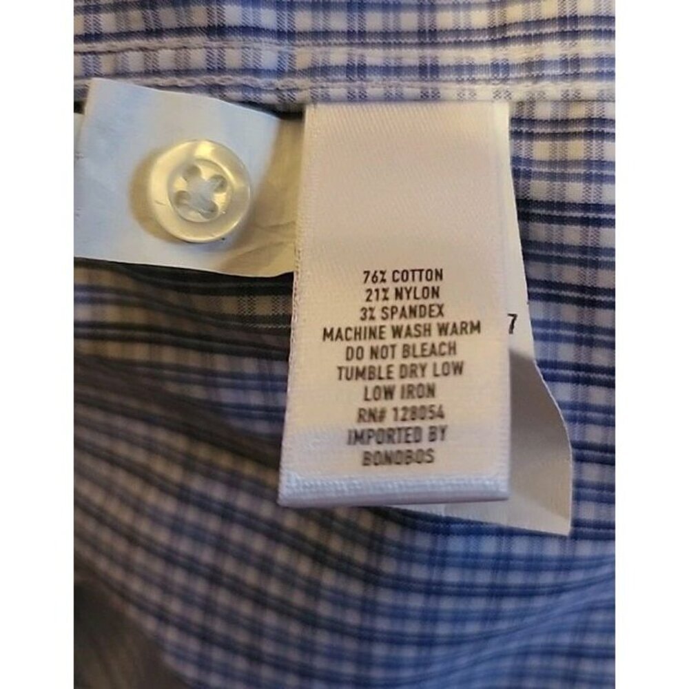 Bonobos Stretch Mens Standard Fit Blue White Check Dress Shirt Size 16‎ 32 EUC - Picture 7 of 8